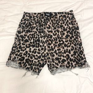 PAIGE Leopard High Waisted Denim Shorts